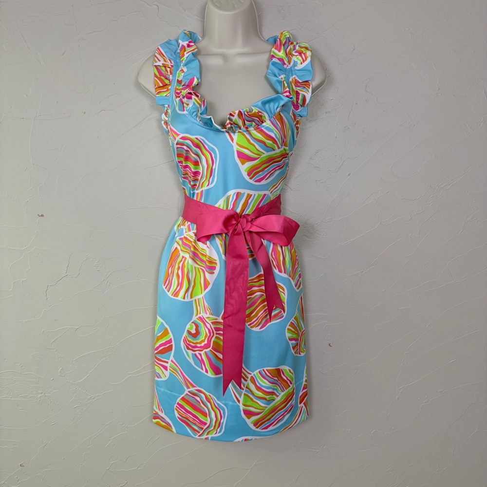 Gretchen Scott Dress Womens Small Pink Ruffle Shell Print Girlie Girl Preppy